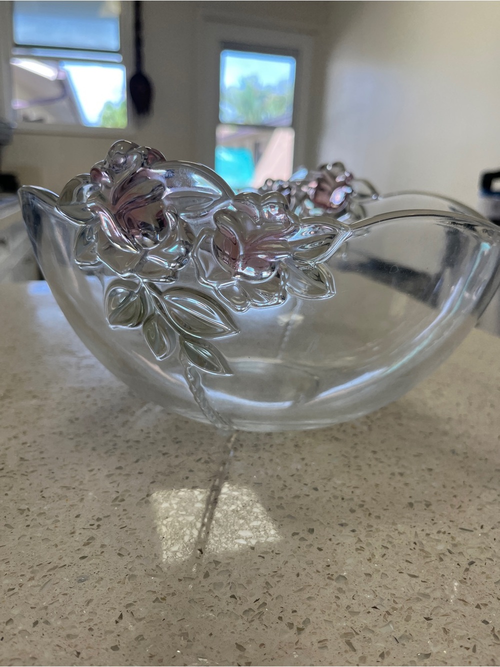 Vintage MIKASA Crystal Rose Bowl Floral Glass Trinket Dish Vanity Decor Make up